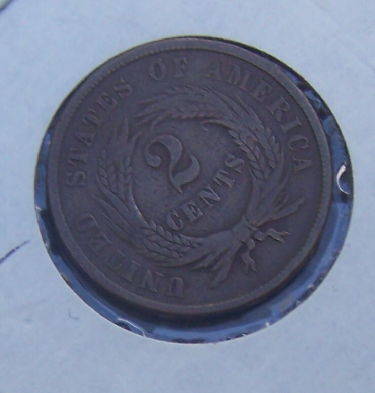 1868 TWO CENT COIN WITH ERROR (LARGE DIE CRACK @ DATE ) VERY NICE CONDITION