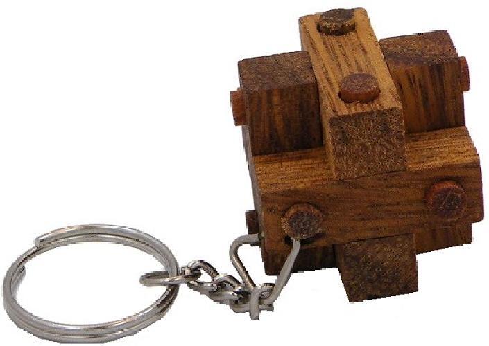 Pins Cube Key Chain - Wooden Puzzle Brainteaser