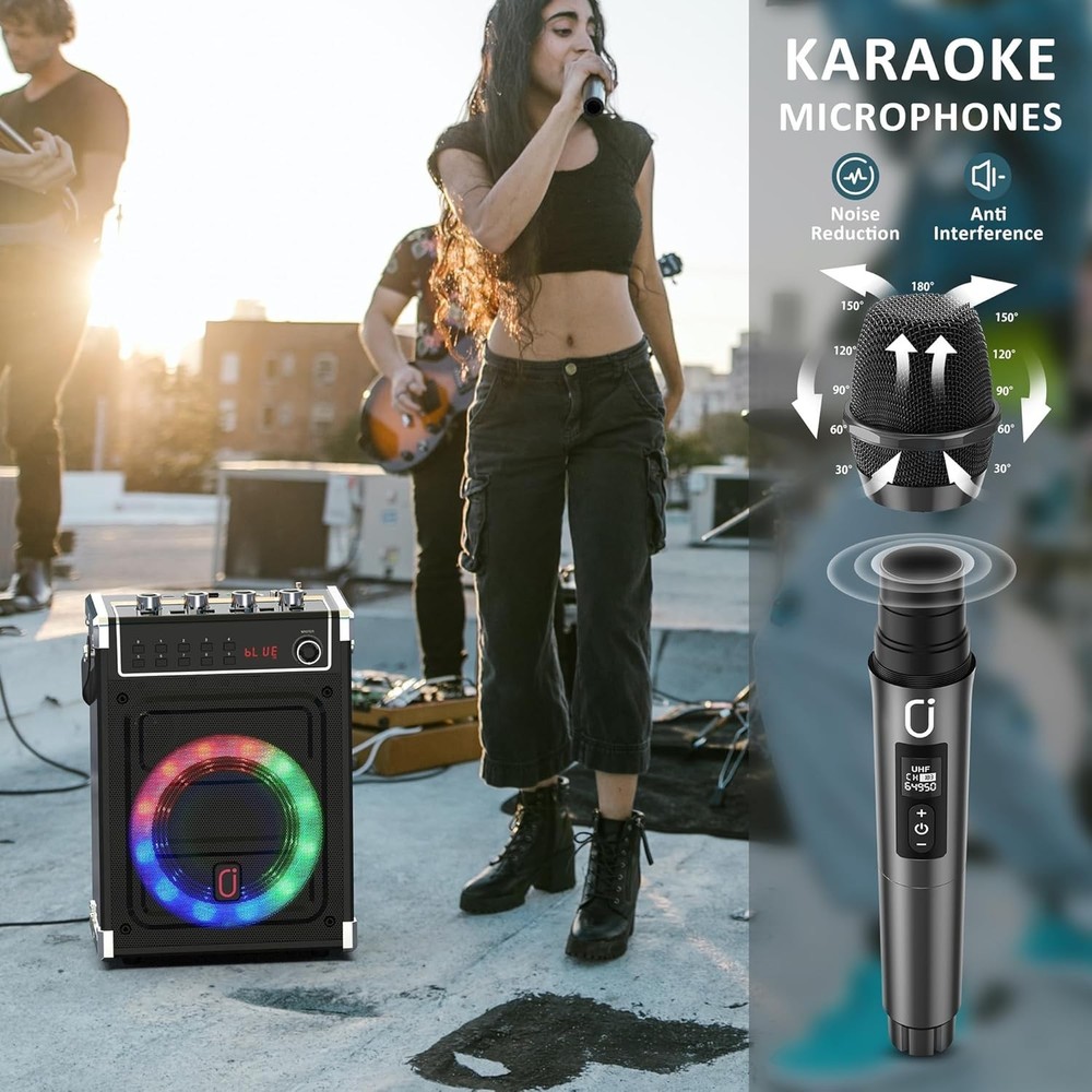 Wireless Bluetooth Karaoke Machine with LED Lights & Remote - Fun for All Ages