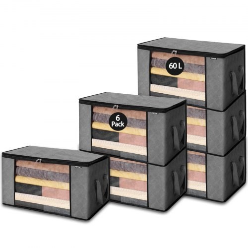 60L Large Storage Bags, 6 Pack Clothes Storage Bin, Foldable Closet Organize...