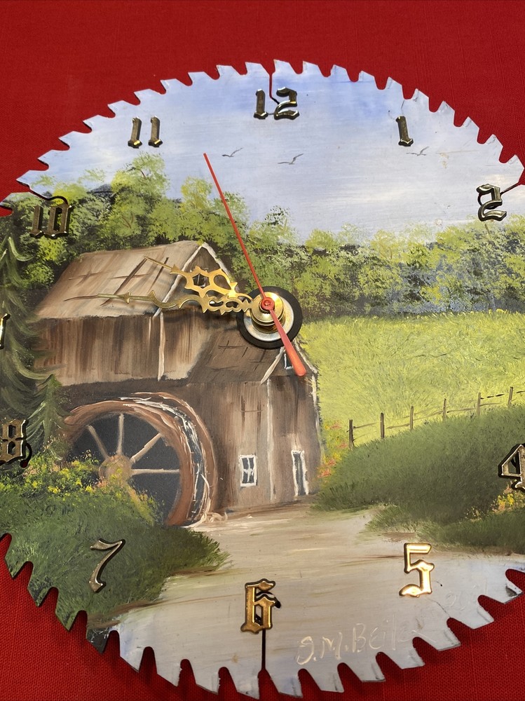 Circular saw blade hand paint clock