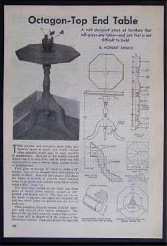 Octagonal End Table 1946 How-To Build PLANS Maple
