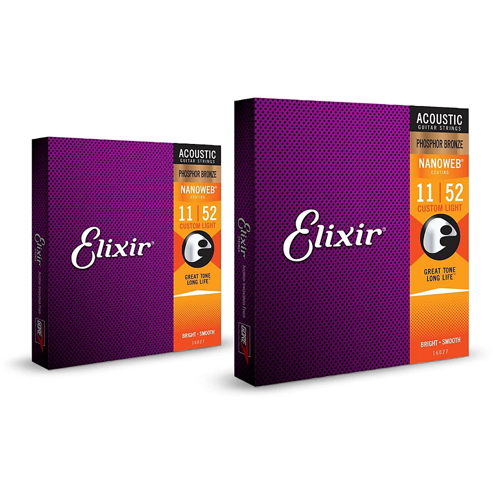 Elixir Phosphor Bronze Acoustic Guitar Strings Custom Light (11-52) 2-Pack
