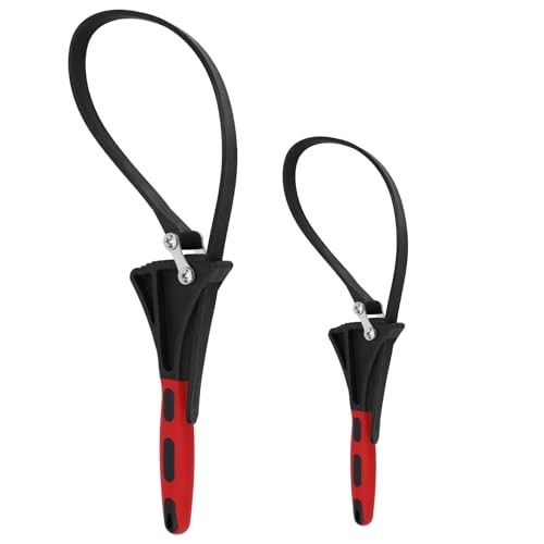 2pcs Rubber Strap Wrench, 2 Sizes Adjustable Oil Filter Spanner for Diameter