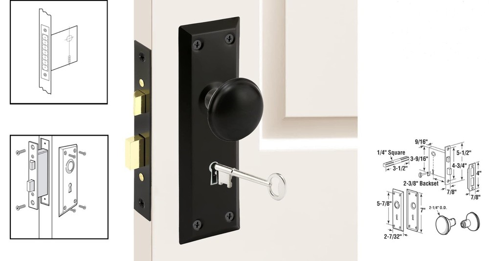 Mortise Lock Set with Classic Knobs for Interior Doors 1-3/4" Thick Matte Black