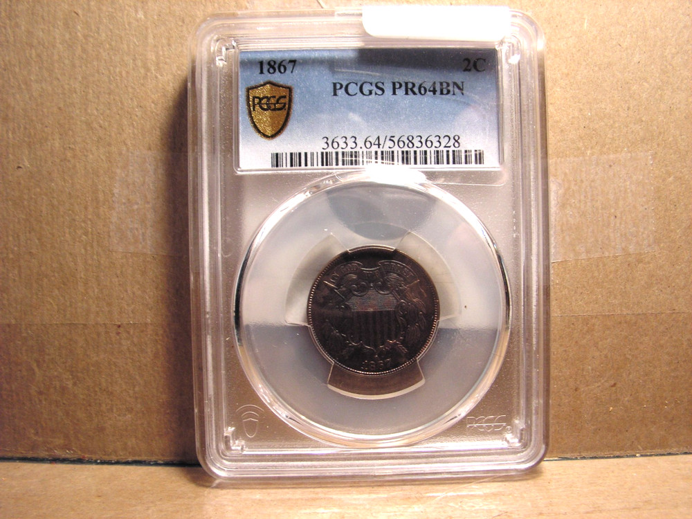 1876 Two Cent Piece, PCGS PR64 BR.