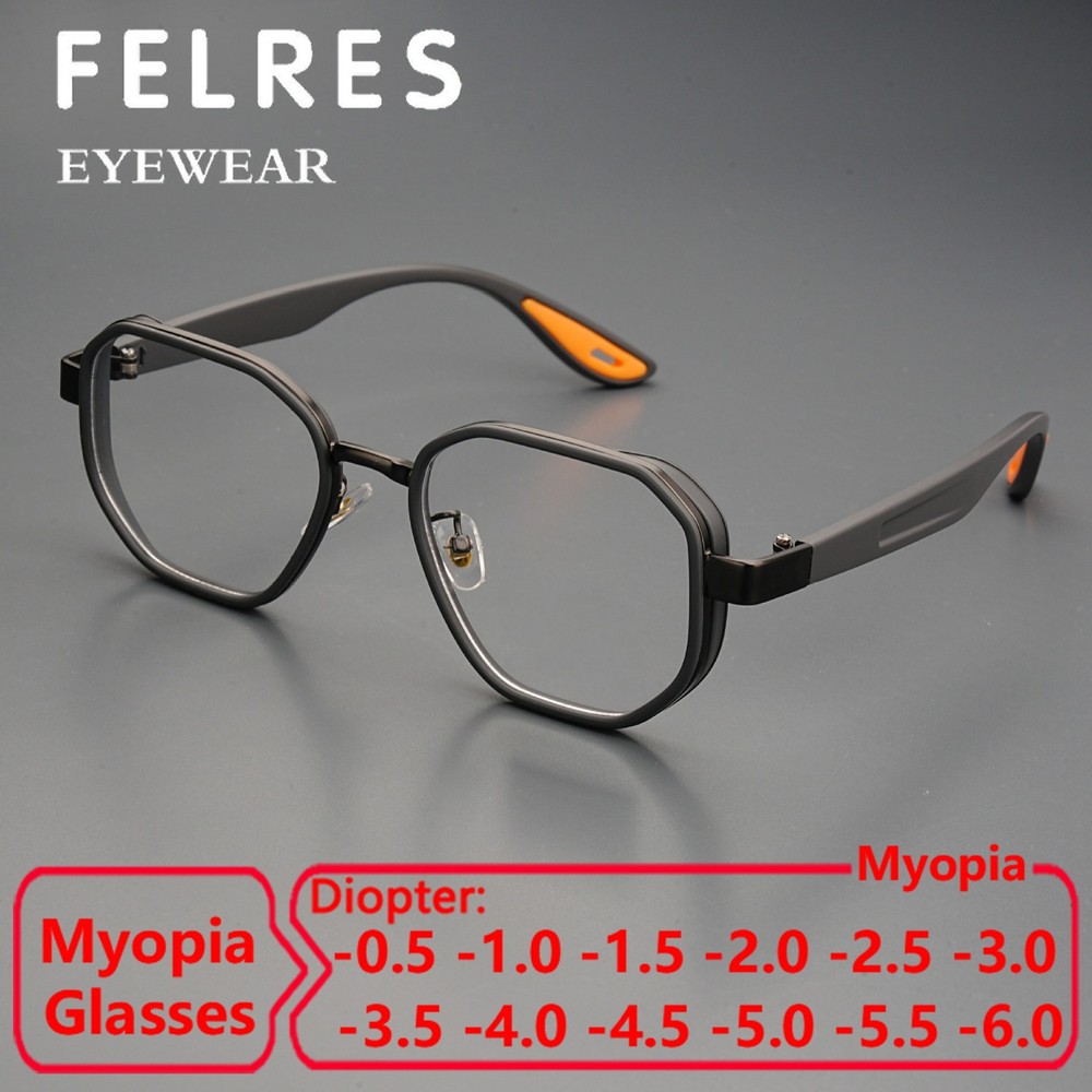 Men Polygon Blue Light Blocking Myopia Nearsighted Glasses Full Frame Glasses