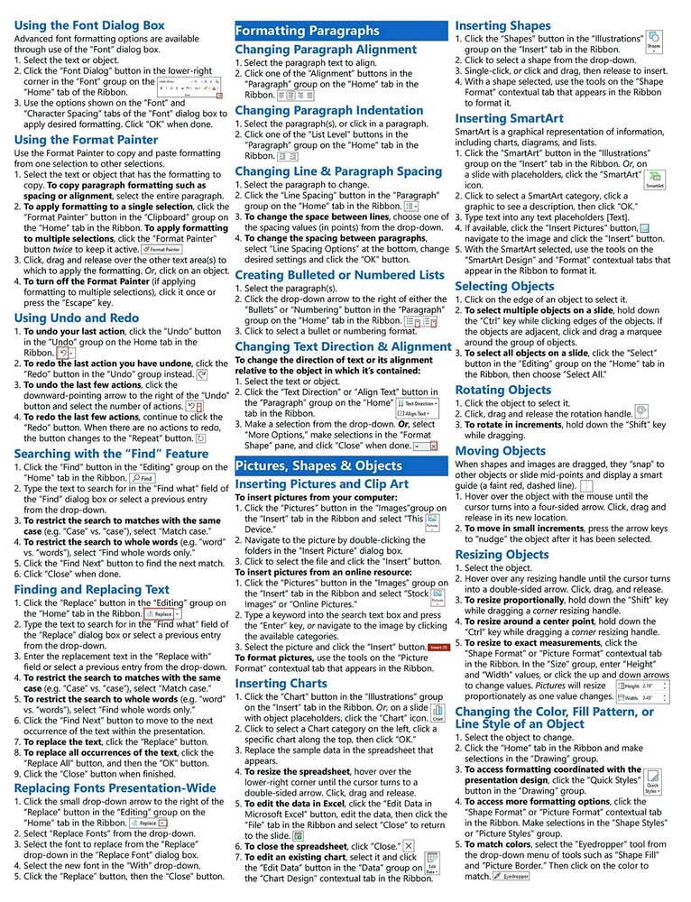 PowerPoint 2021 & 365 Training Guide Quick Reference Card Cheat Sheet Help