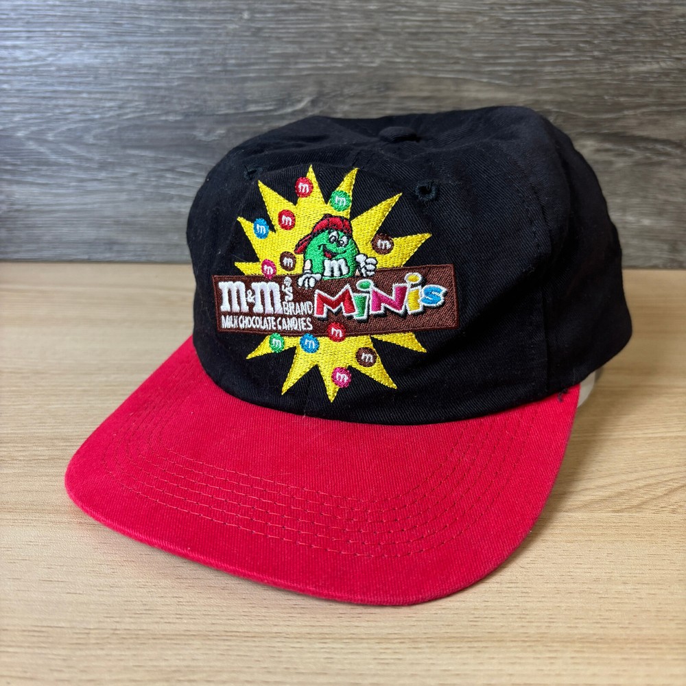 Vintage M&Ms Hat Cap Snap Back Youth Black Red Minis Adjustable