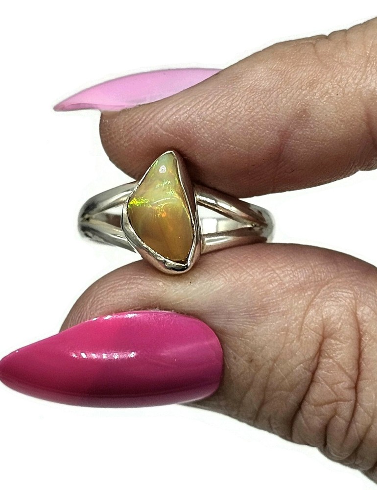Solid Opal Ring, Size Q, October Birthstone, Sterling Silver, Rough Gem, Aura