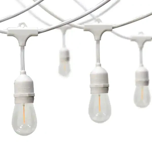 48FT Outdoor LED String Lights Plug-In - 24 Shatter Resistant -White Wire