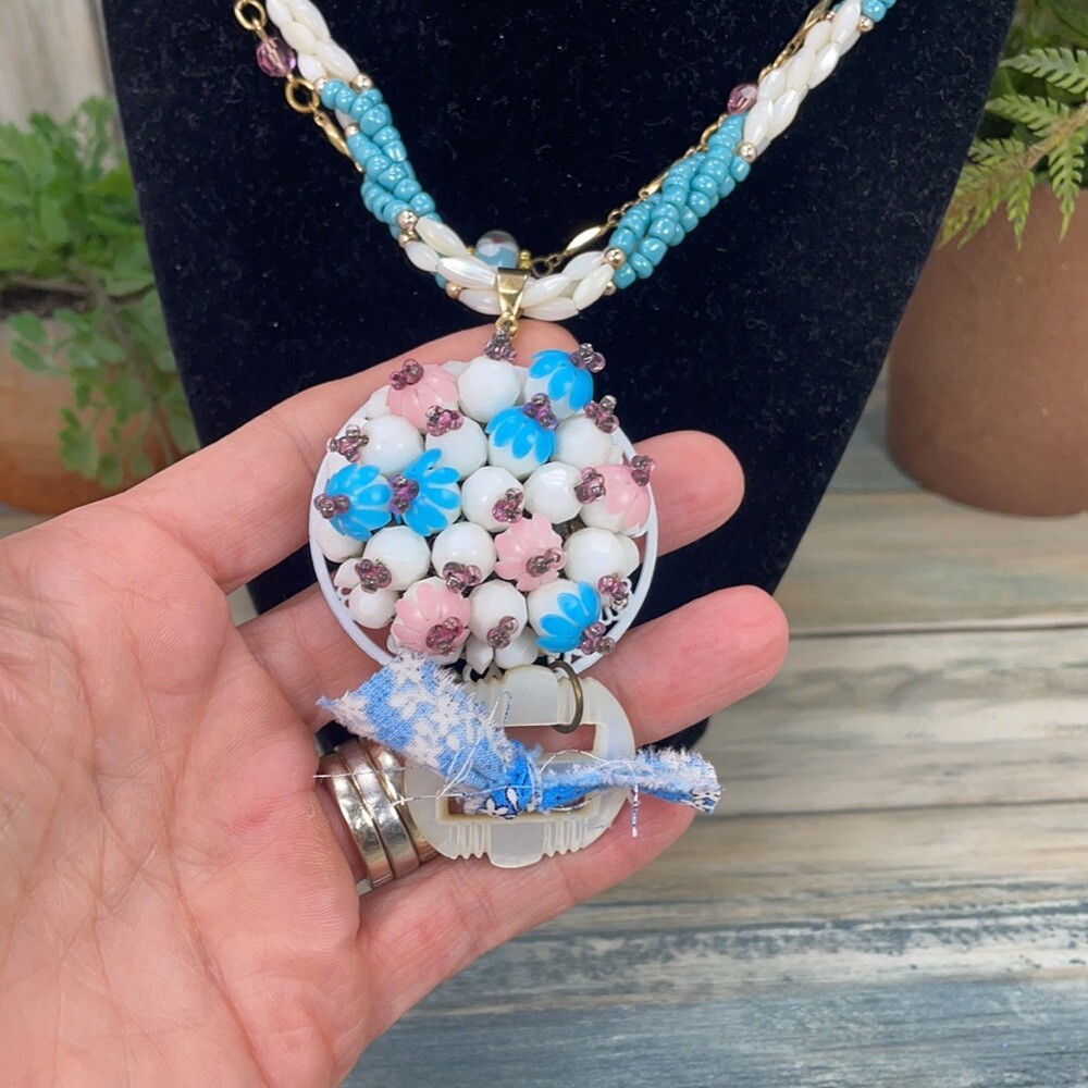 Adorned Crown Artisan assemblage pastel cluster necklace