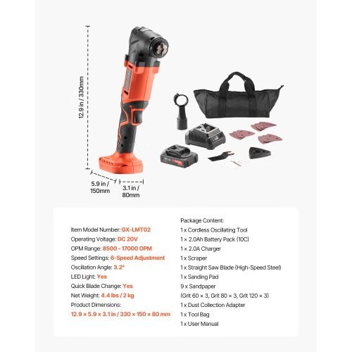 Cordless Oscillating Tool, 20V Oscillating Multi Tool Kit with 6 Variable Speeds