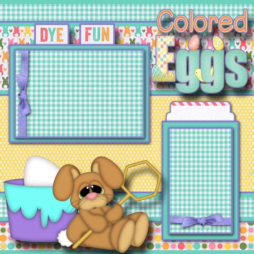 COLORING EGGS EASTER ~ 2 premade scrapbook pages paper piecing layout ~ CHERRY