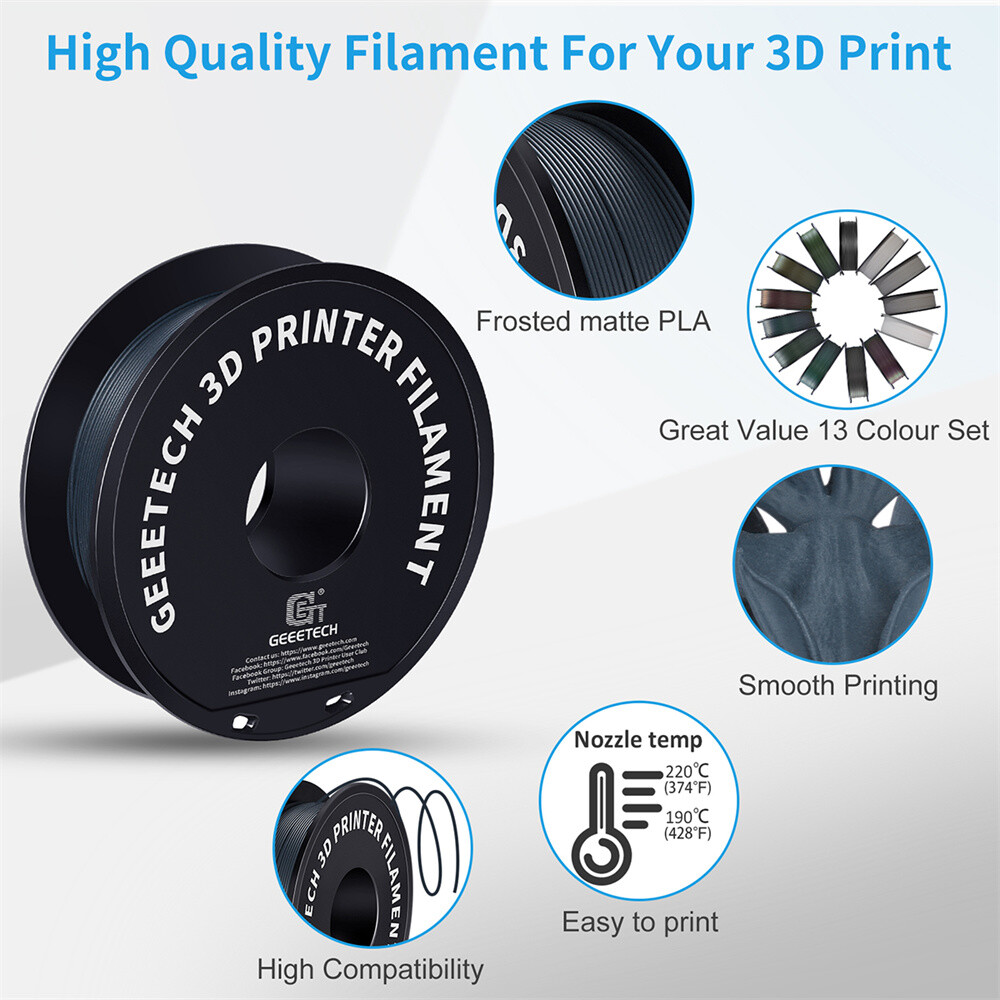 Geeetech 3D Printer Filament Matte PLA Blue 1.75mm 1KG Per Roll Consumables US