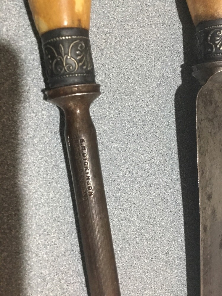 Dickinson Sheffield Stag Handle Butcher Carving Knife & SHARPENER