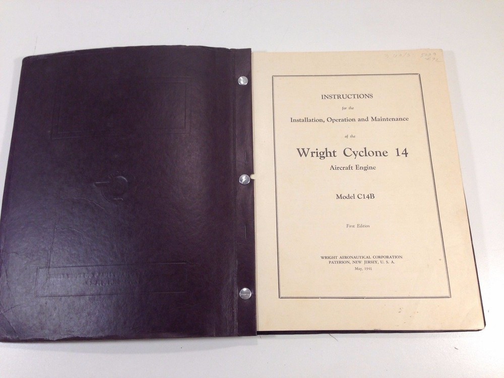 Vintage Wright Cyclone 14 Aircraft Engines Instruction Book C14B First Edition