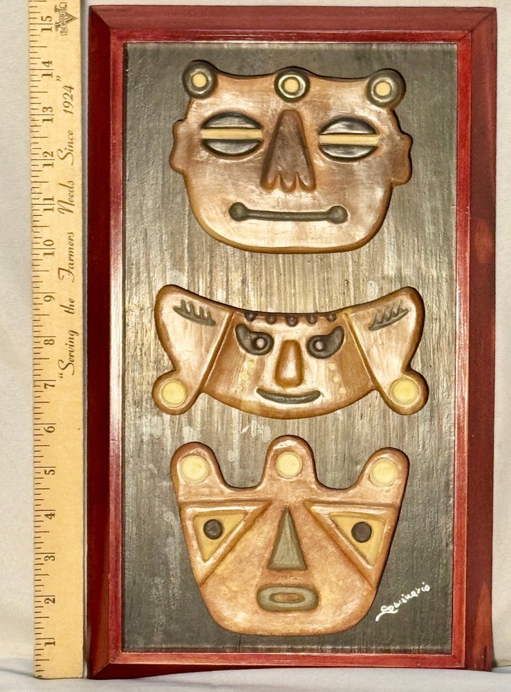 Peruvian Seminario Ceramicas Mask Wall Art Framed Cusco Peru Signed Ceramic