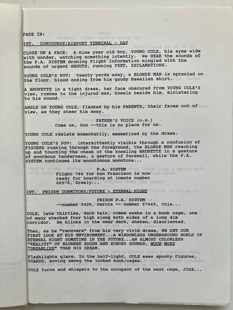 'TWELVE MONKEYS' (1995) AUTHENTIC PROD SCRIPT! NOT A REPRINT. GILLIAM CLASSIC!