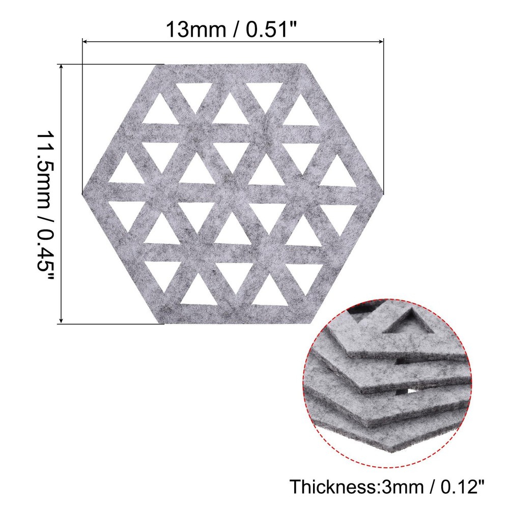 Felt Coasters 12pcs Hexagonal Coasters Coasters, Light Grey
