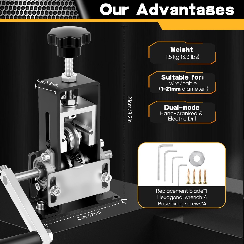 Manual Wire Stripping Machine, Dual Mode 1~21mm Adjustable Scrap Copper Stripper