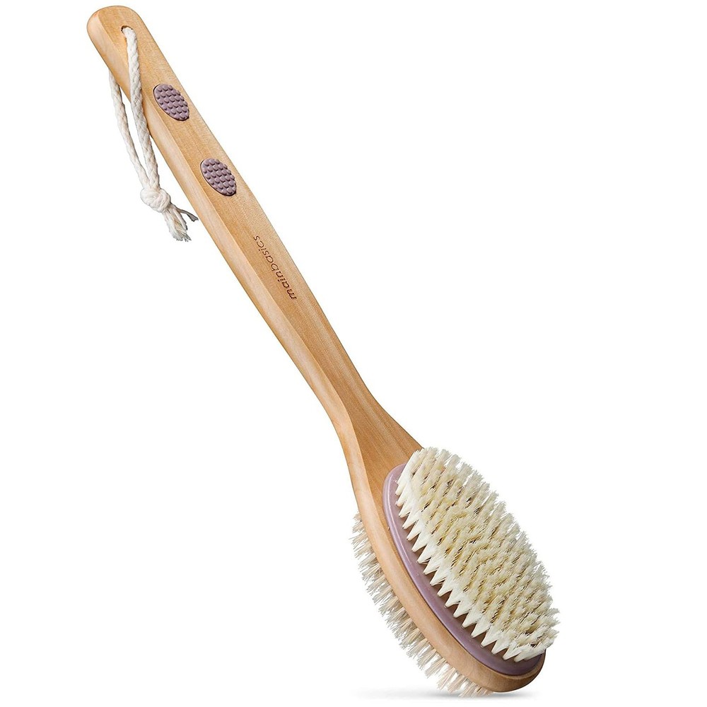 Cepillo corporal de cerdas de baño con mango largo de madera