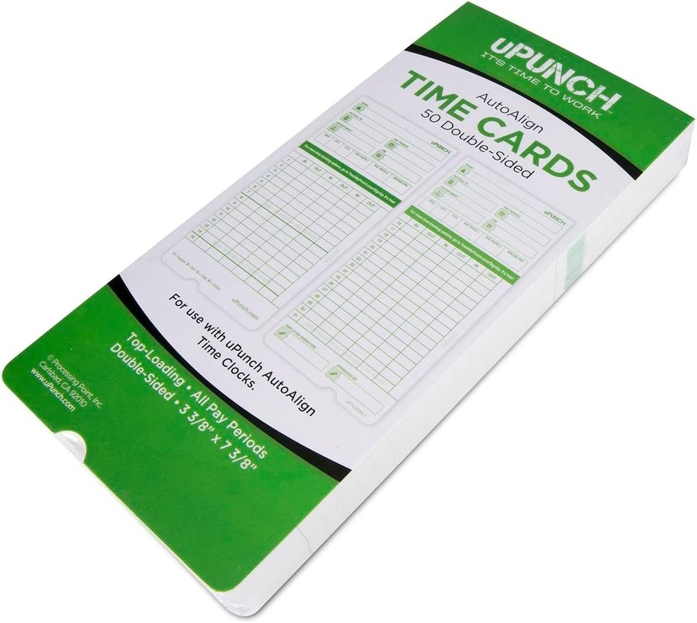 Efficient Time Clock Cards 7.37 x 3.37 - 50 Double-Sided Cards for Tracking