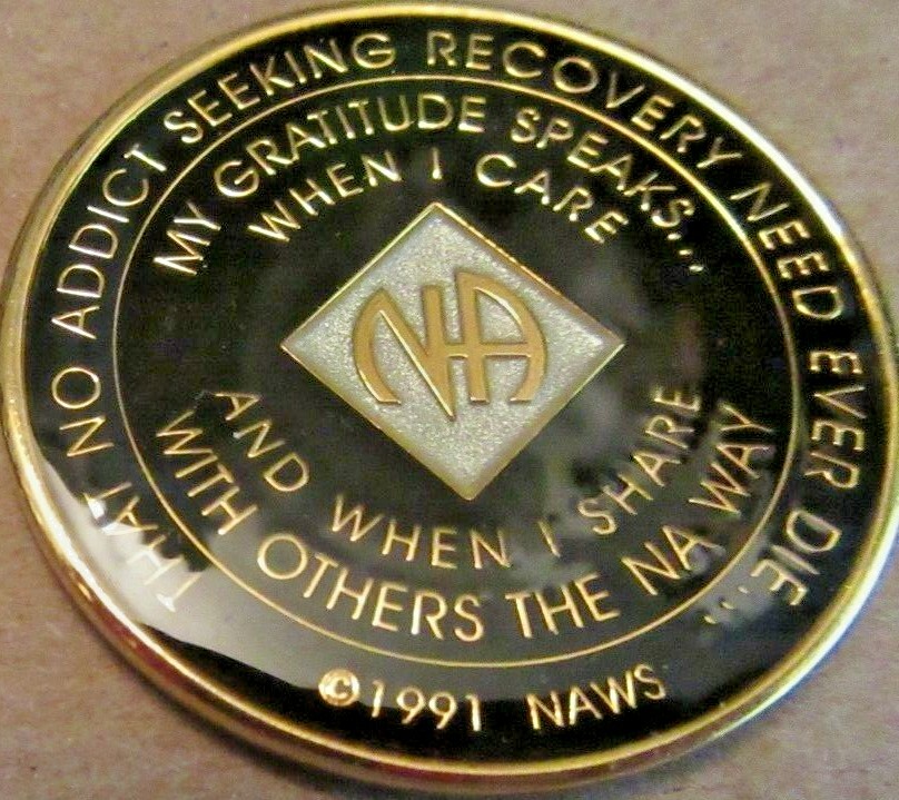 Narcotics Anonymous Red White 1 year NA Medallion. Sterling Silver Bezel & 18"