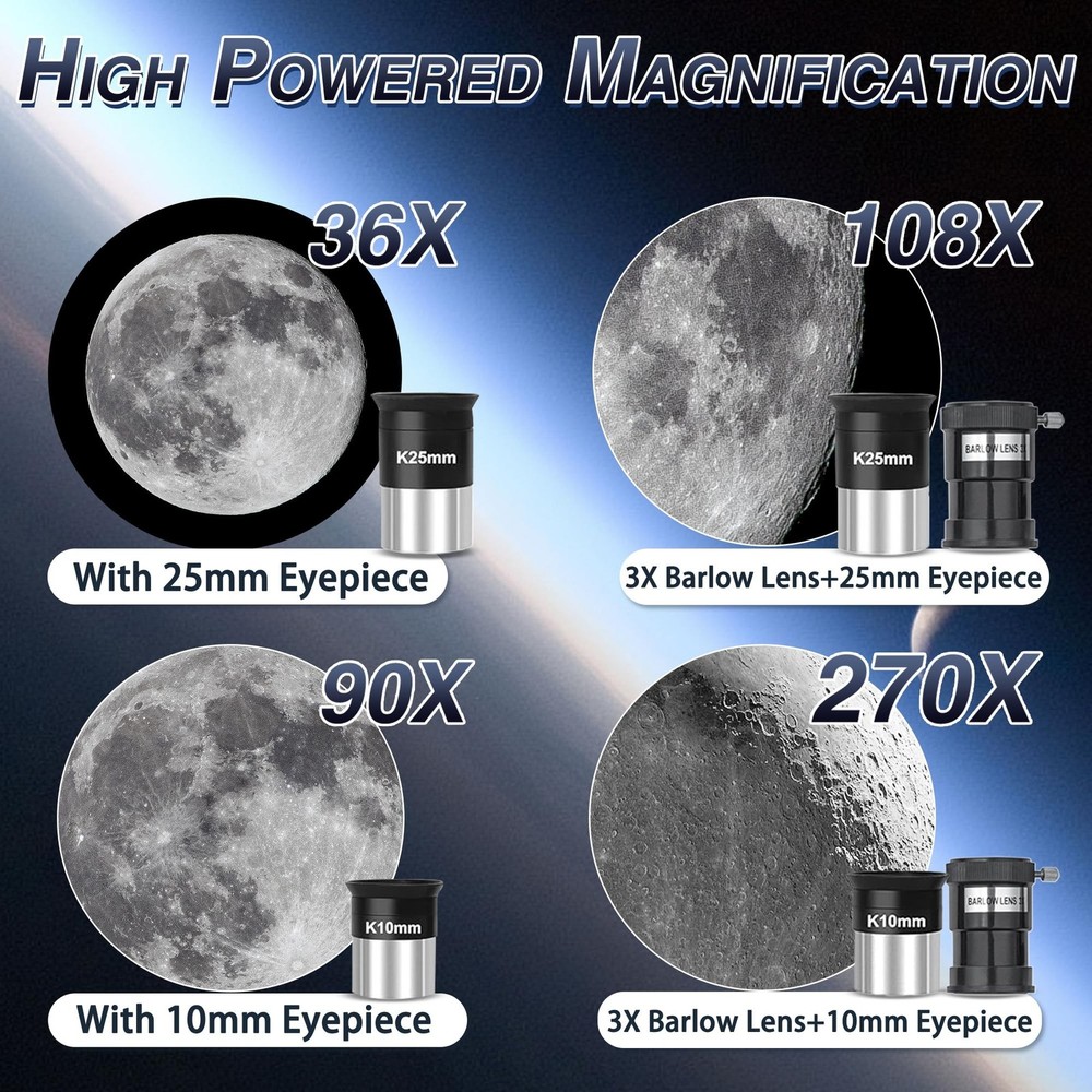 Hawkko Telescope, 90mm Aperture 900mm Astronomical Refractor Telescope for Ad...