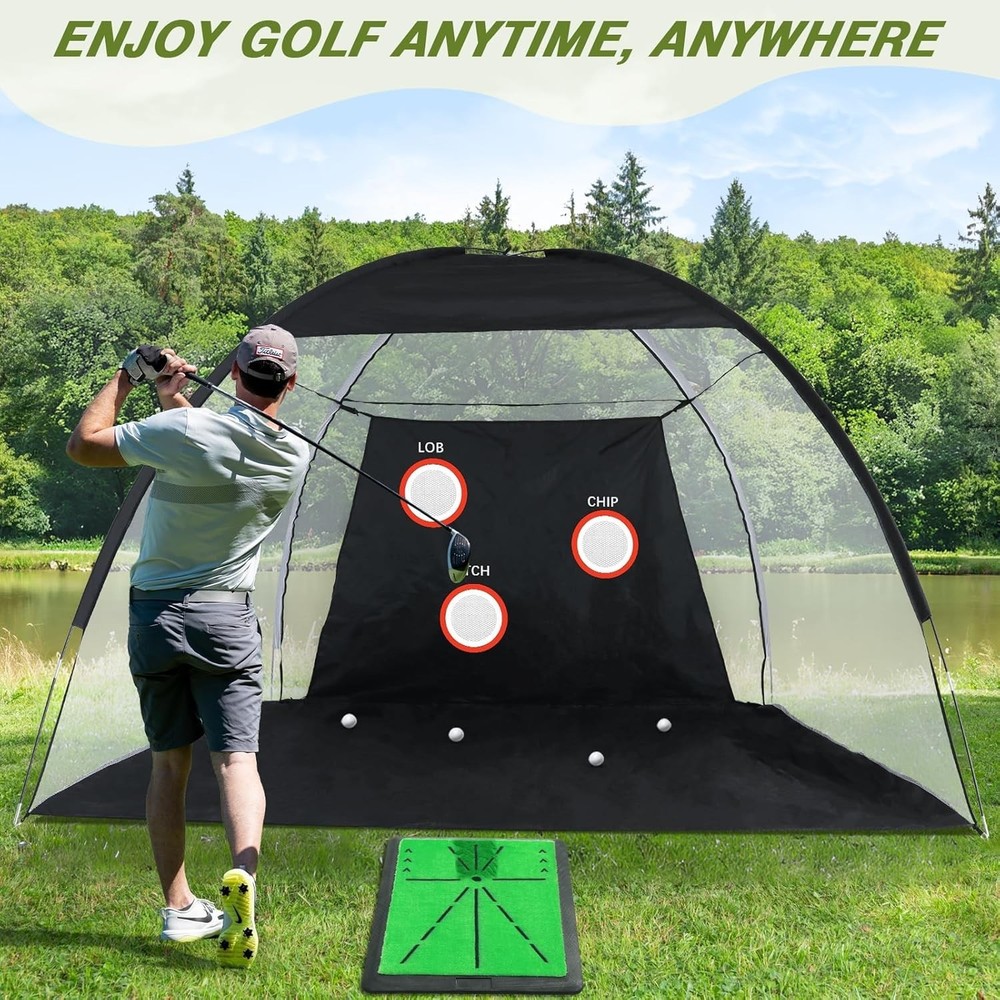 Golf Net, 10x7FT Golf PracticeNet with Swing Mat, Golf Hitting Net for Backya...