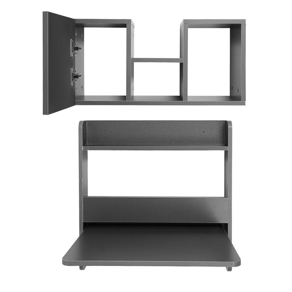 Folding Space Saving Wall Mounted Bookshelf Grey Down Laptop Desk Workstation