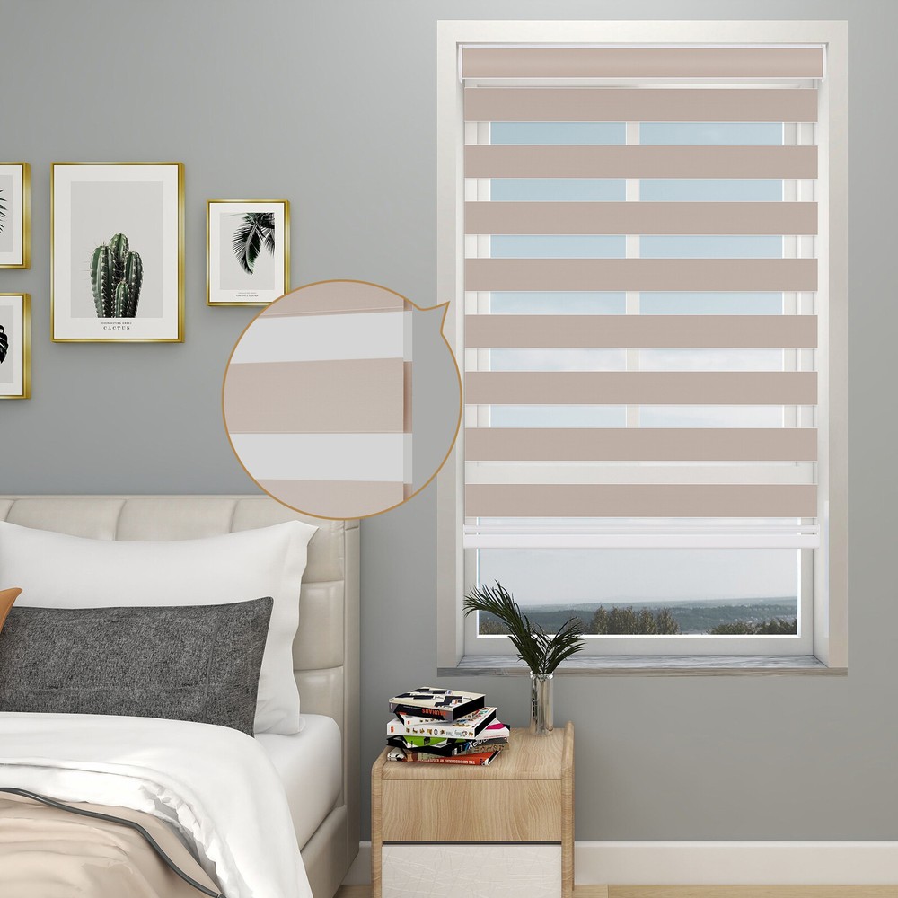 Cordless Custom Size Dual Layer Zebra Roller Shades Blackout(85%) Roller Blinds