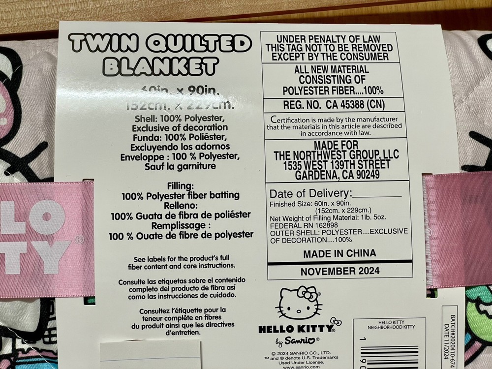 Hello Kitty Twin Quilted Blanket Double Sided Brand New