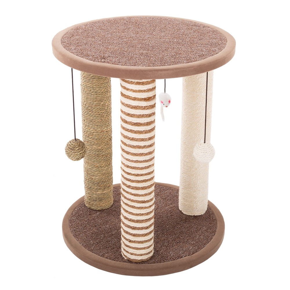 Cat Scratching Post - 3 Scratcher Posts with Carpeted Base Play Area and Perch