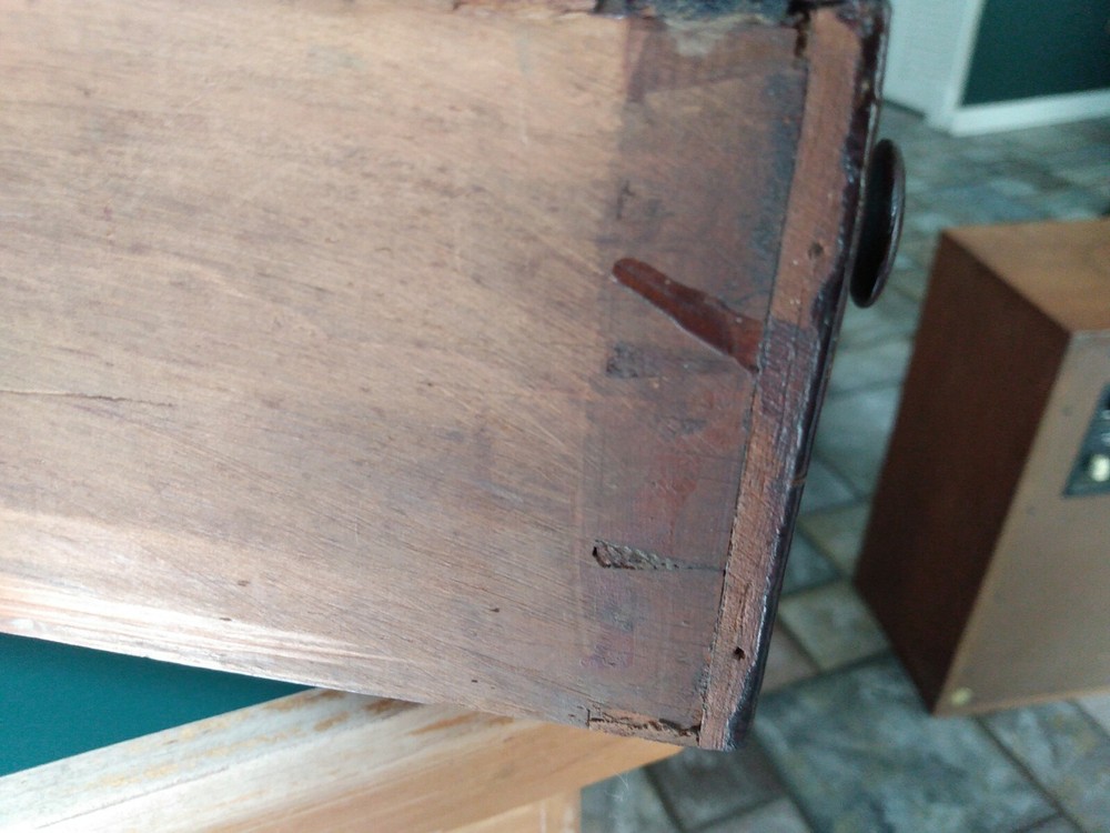 Antique two drawer drop leaf spool thread cabinet