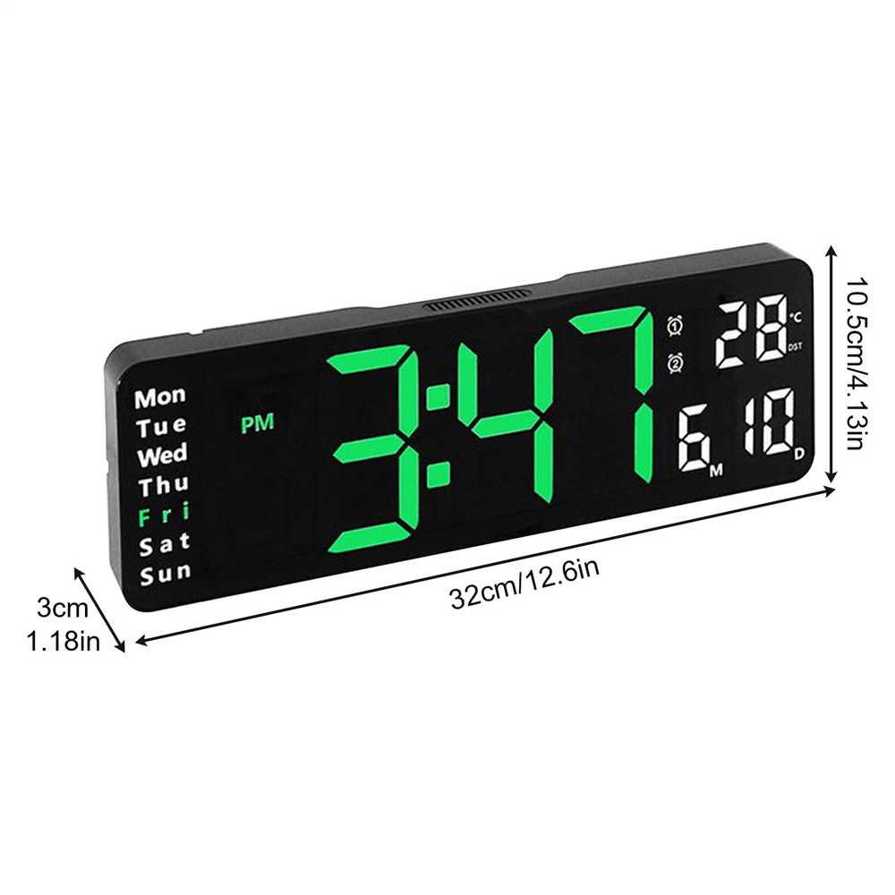 12.6" Digital Wall Clock with Countdown Timer, Week, Date, Temperature, Time