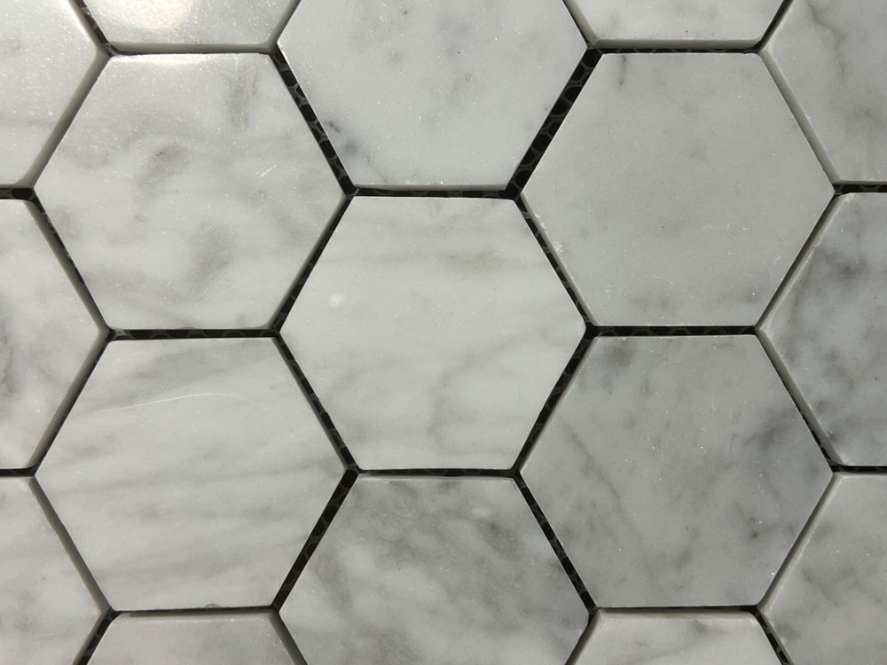 CA05 White/Gray Marble Hexagon Mosaic Tile Kitchen Bathroom Backsplash, 7 sheets