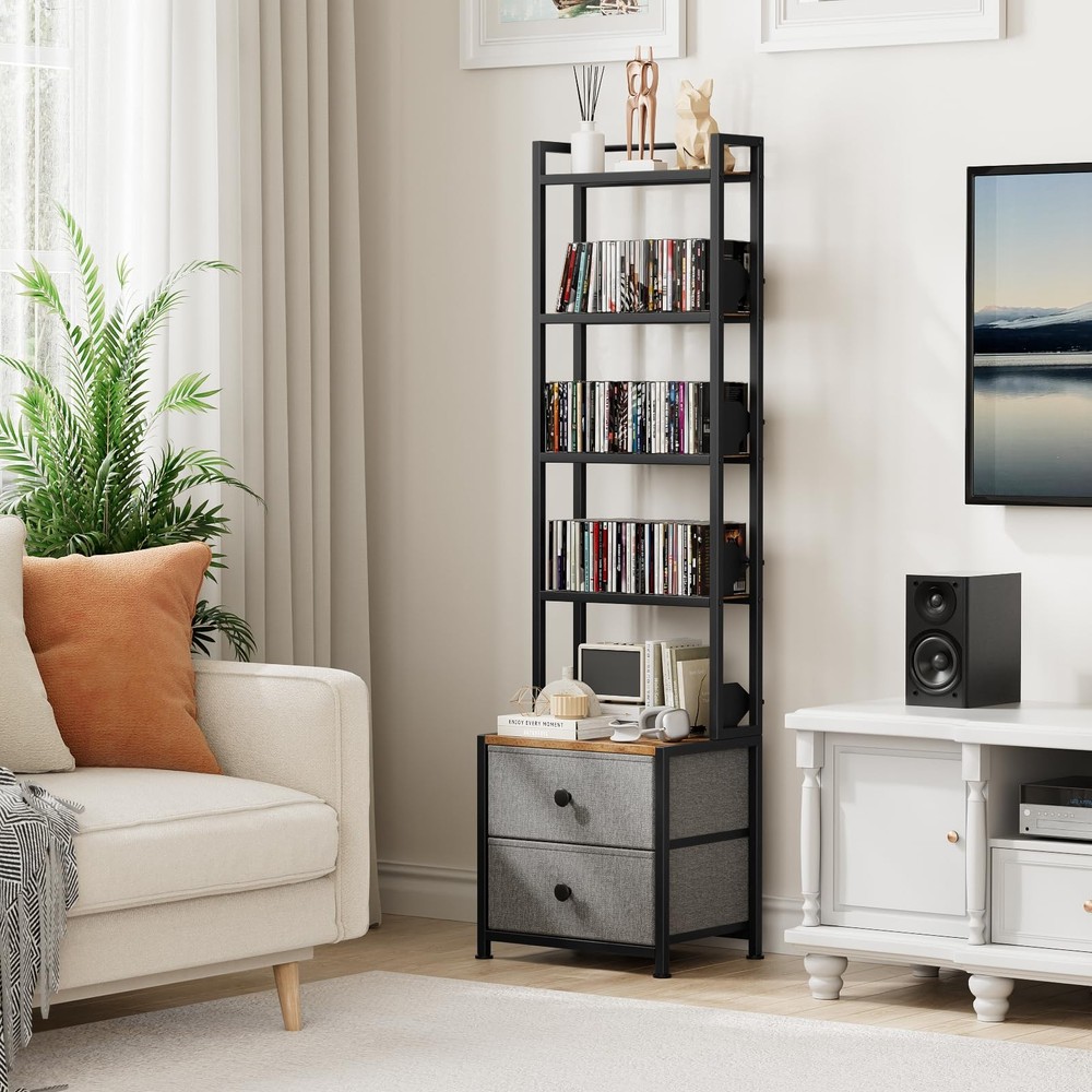 Epouseter CD Storage Rack with Drawer, 5-Tier DVD Organizer Shelf w/Adjustabl...