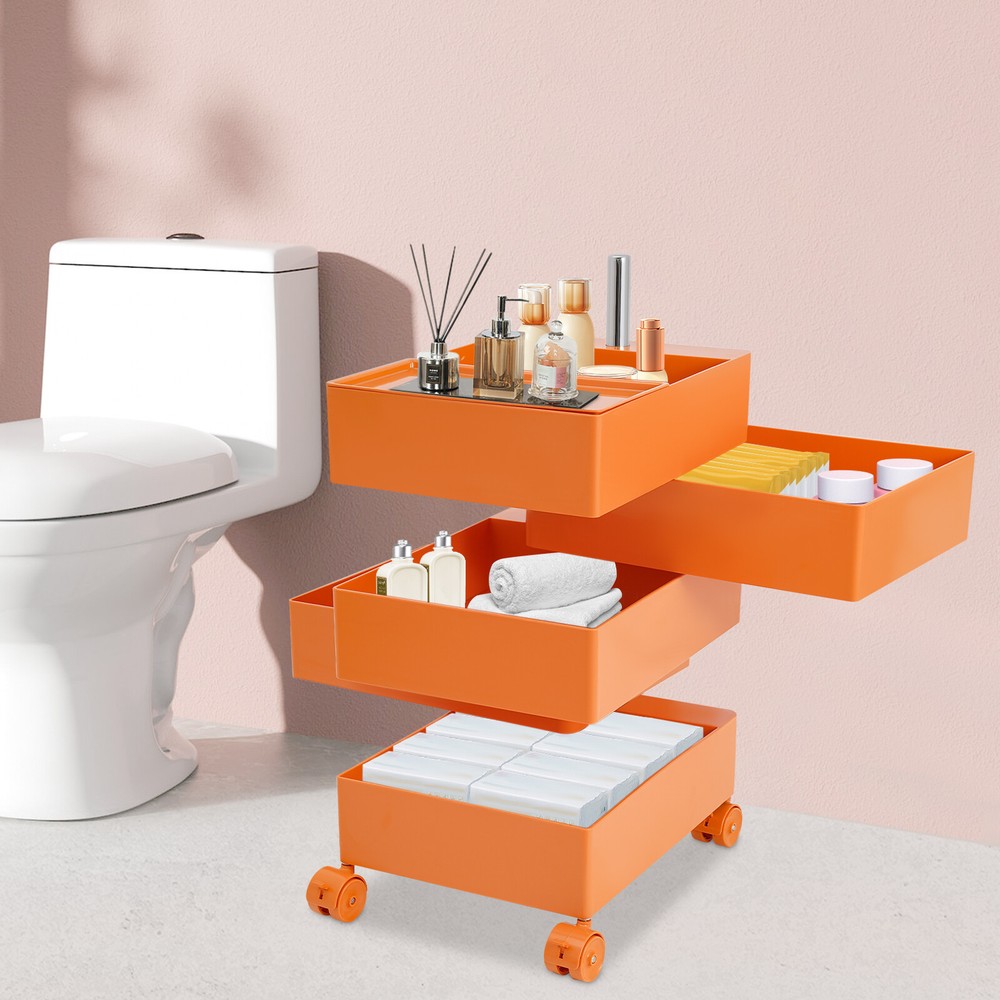 5 Tiers 360° Rotating Bedside Storage Cabinet Modern Kitchen Organize Cabinet