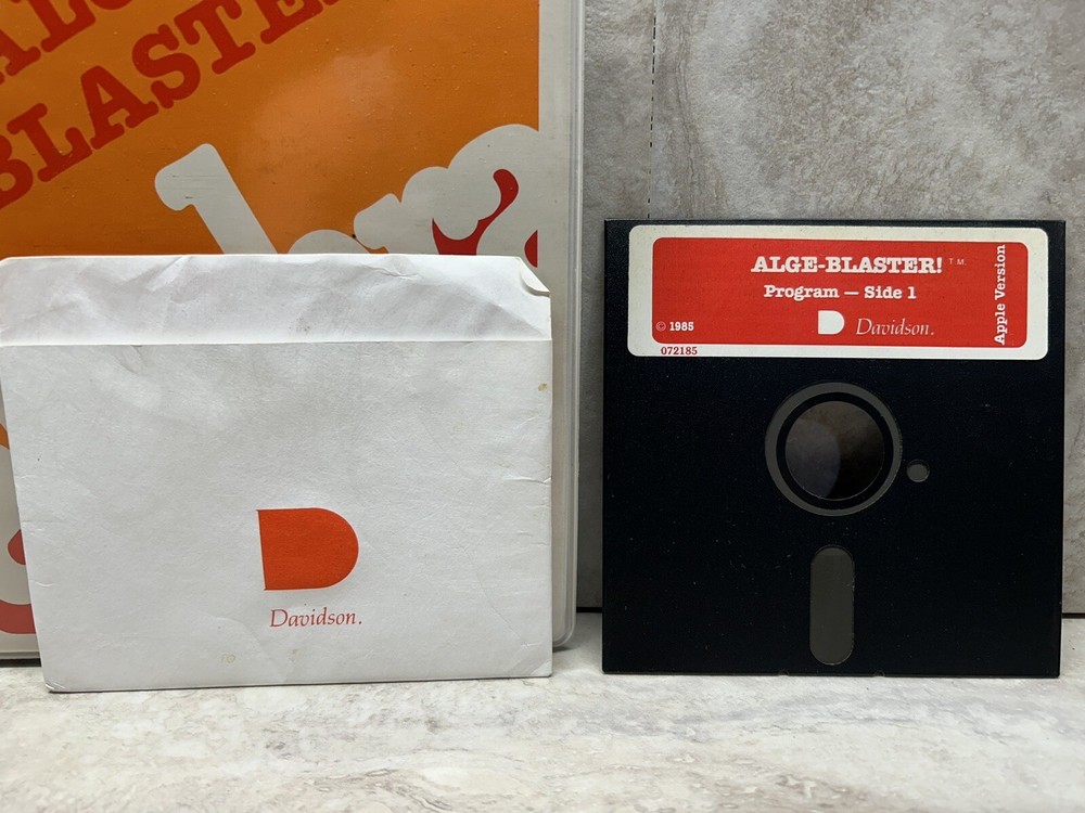 1985 Apple II IIe Computer Program ALGE-BLASTER Math School Algebra 5.25"