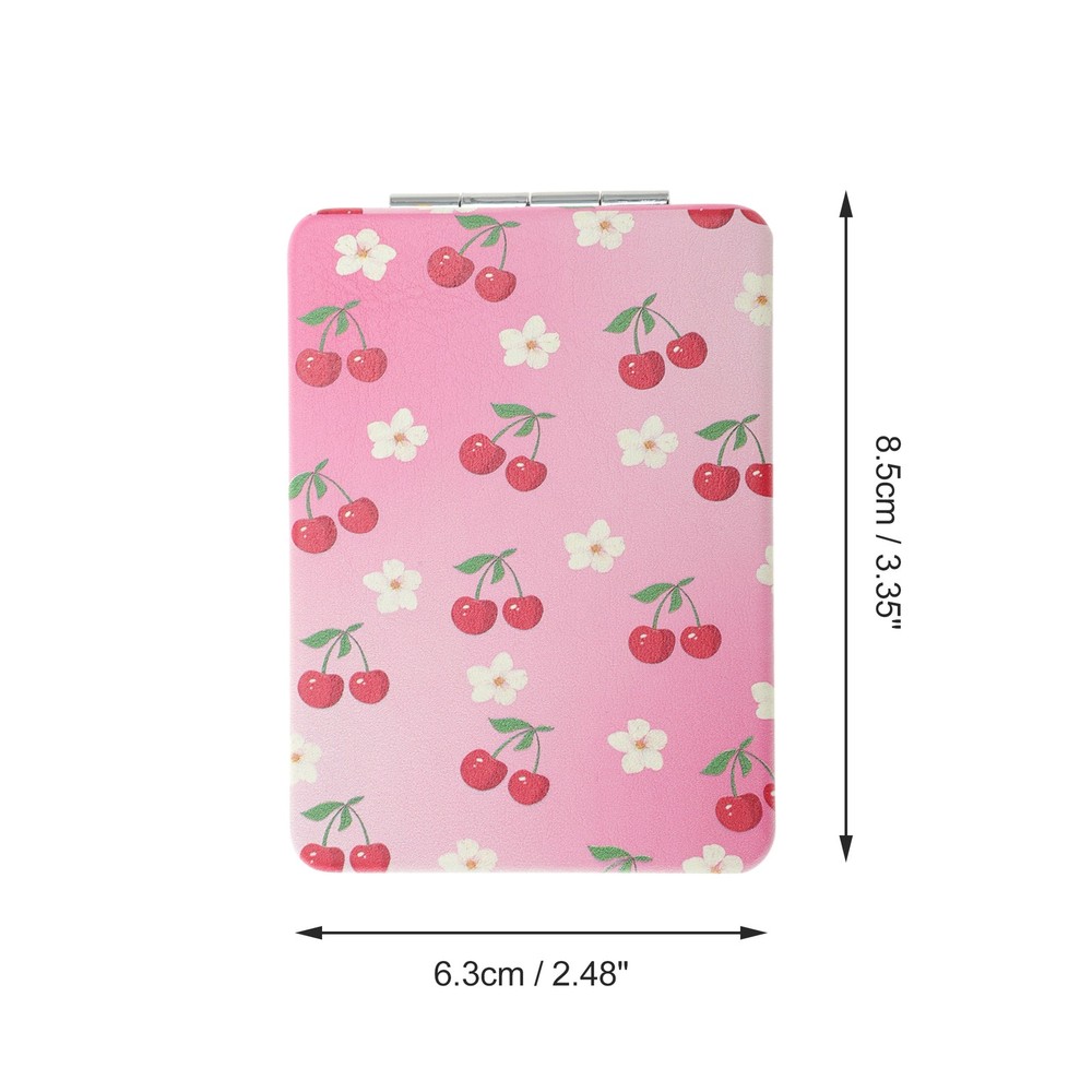 1 Pc Women Medium Rectangular Shape Handheld Mirror for Travel Pink Red