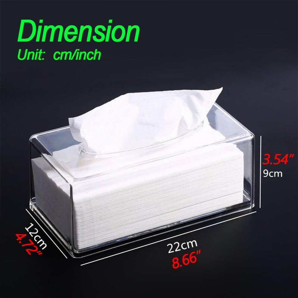Clear Acrylic Tissue Box Holder Rectangular Bathroom & Kitchen Organizer