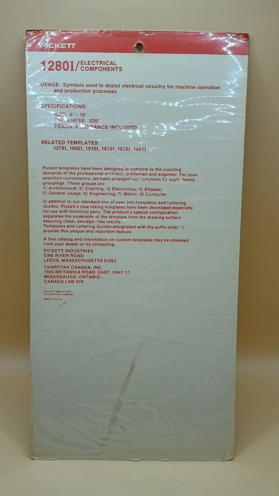 Vintage Pickett Professional Inking Template 1280I Electrical Components Stencil