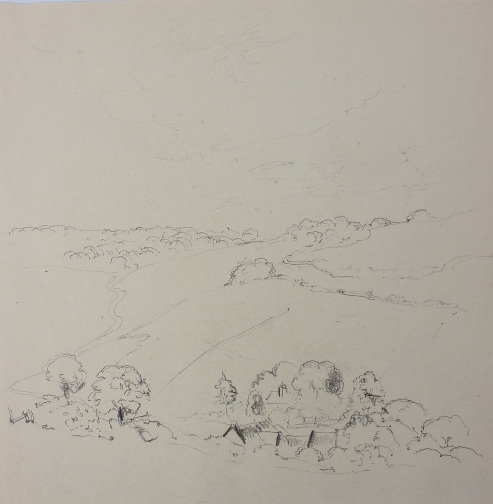 Landscape Pencil Drawing Study 19th Century