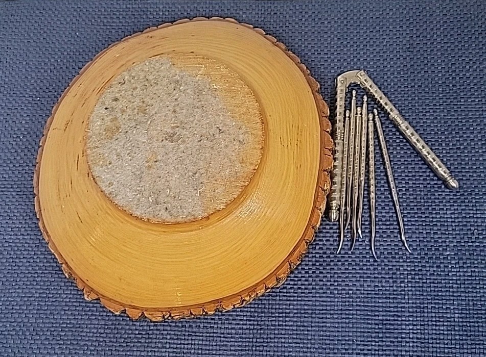 Vintage Solid Wood Tree Bark Nut Bowl with Nutcracker & 6 picks