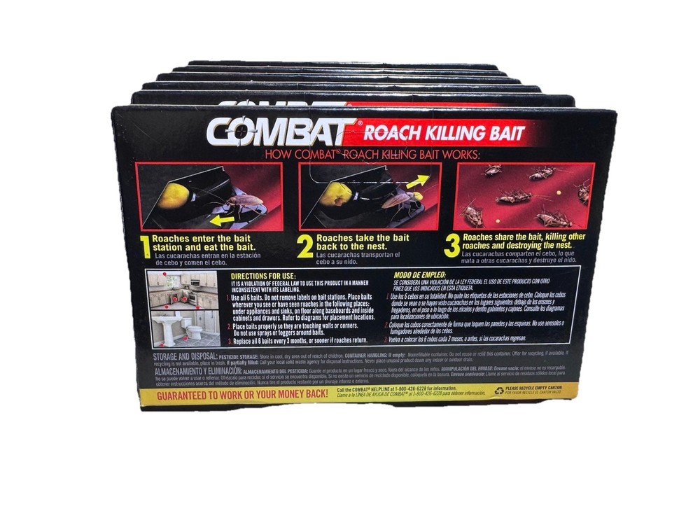 6X COMBAT Roach Killing Bait Kills Small & Large Roaches Non-Stop 6 Stations