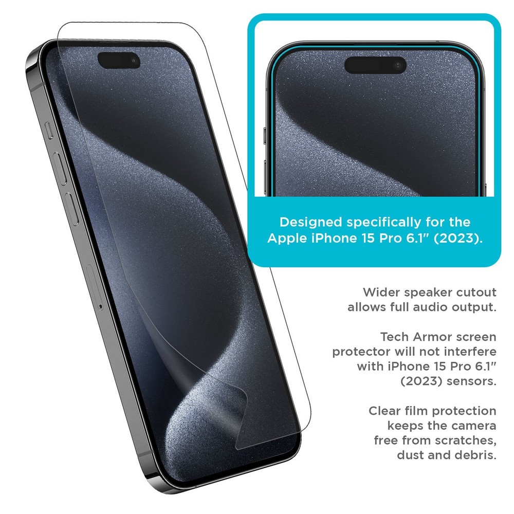 Tech Armor HD Film Screen Protector For iPhone 15 Pro 6.1 Inch - 4 Pack