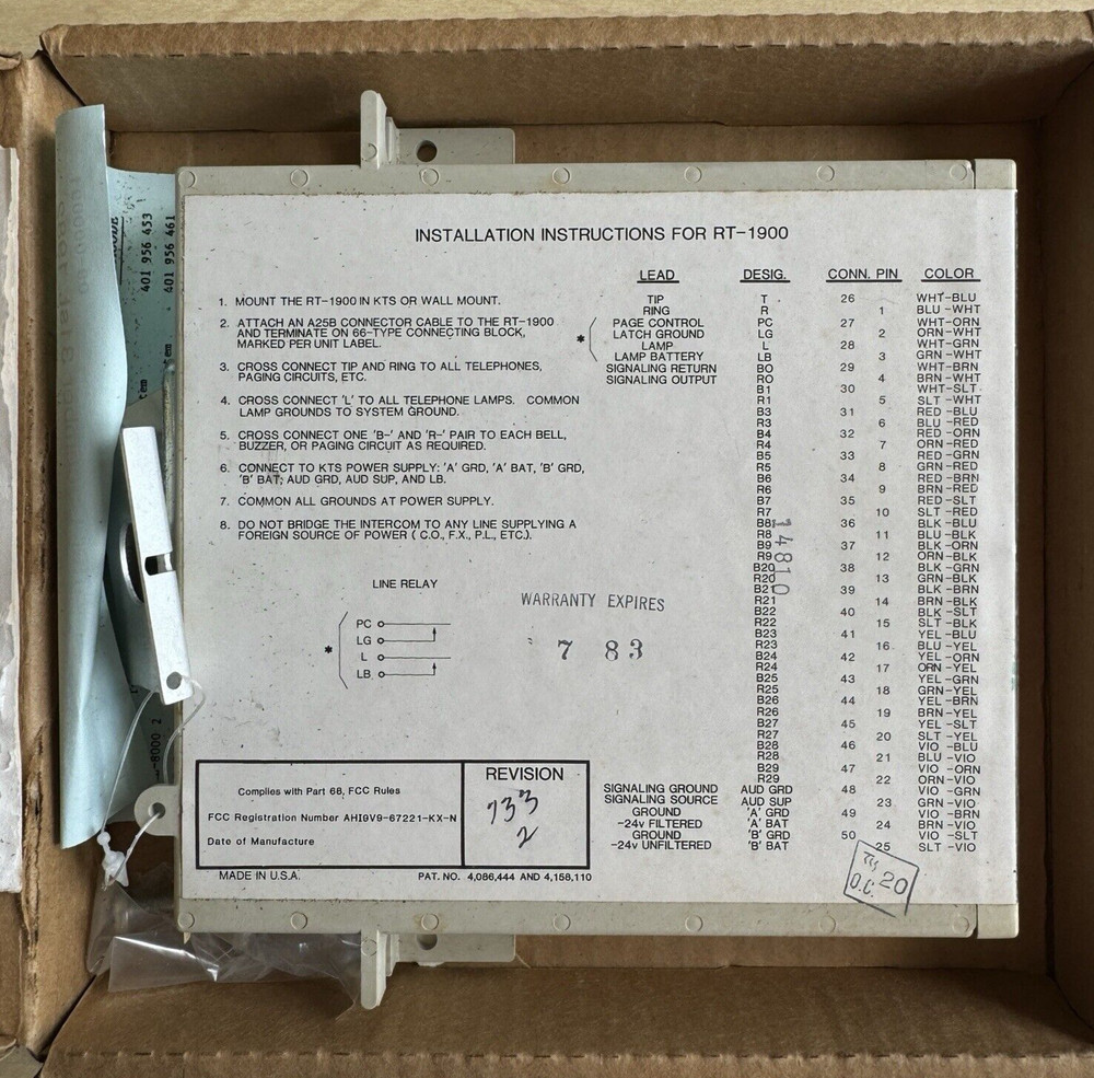 TELCO TONE COMMANDER RT-1900 Antique Rotary Dial Intercom System With Manual