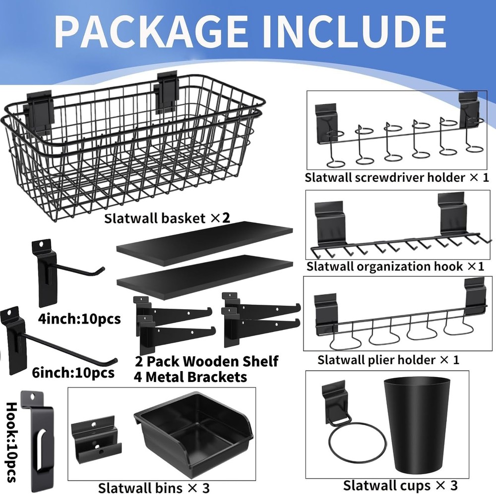 BeapTcely 43 Pc Slatwall Organizer Kit Black