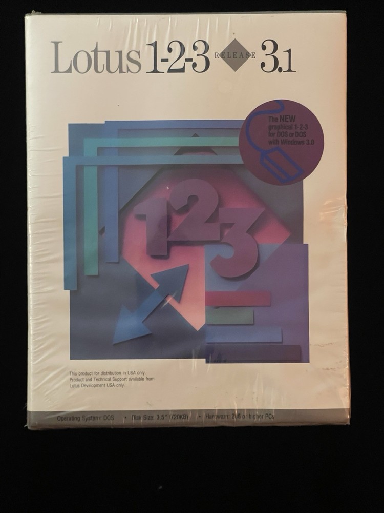 Lotus 1-2-3 Release 3.1 Software Package Spreadsheet  3.5 DOS PC SEALED